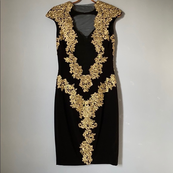 Betsy & Adam Black Gold Women's Midi Dress - Picture 2 of 4